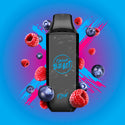Flavour Beast 4000 Puff Disposable e cigarette with brush strokes of color behind the vape representing Bomb Blue Razz flavour at Twisted Sisters Vape Shop near me