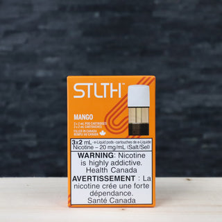 STLTH mango flavor e cigarette pod at Twisted Sisters Vape Shop contains nicotine which is highly addictive