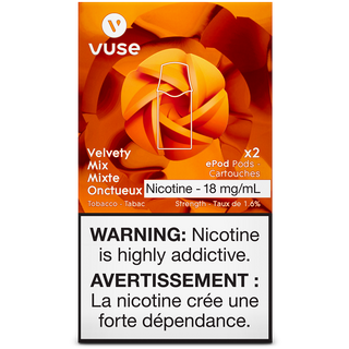 Velvety Mix e cigarette juice by vuse pods formerly VYPE contains nicotine