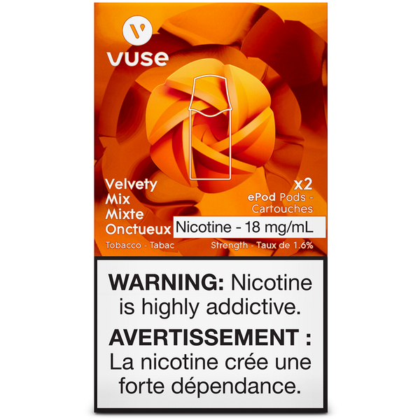 Velvety Mix e cigarette juice by vuse pods formerly VYPE contains nicotine