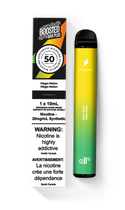 boosted bar plus 3000 synthetic nicotine disposable vape with green to yellow gradient on device with shiny finish black top on right side and packaging box on left side